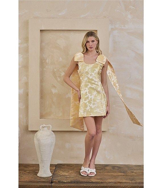 Sugarlips Duson Floral Jacquard Scoop Neck Sleeveless Bow Sash Mini Dress Product Image