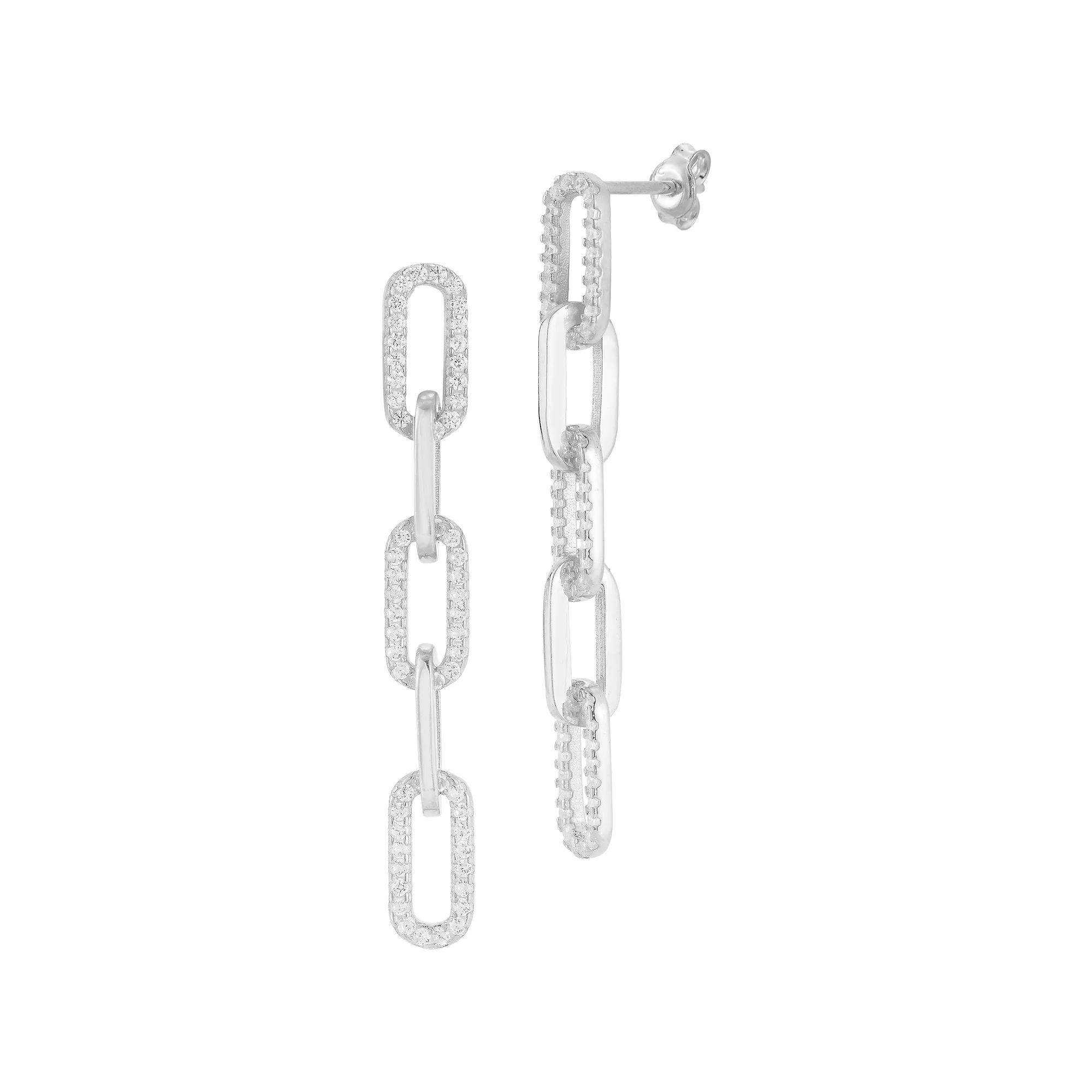 Sunkissed Sterling Sterling Silver Cubic Zirconia Link Chain Drop Earrings, Women's, Silver Tone Product Image