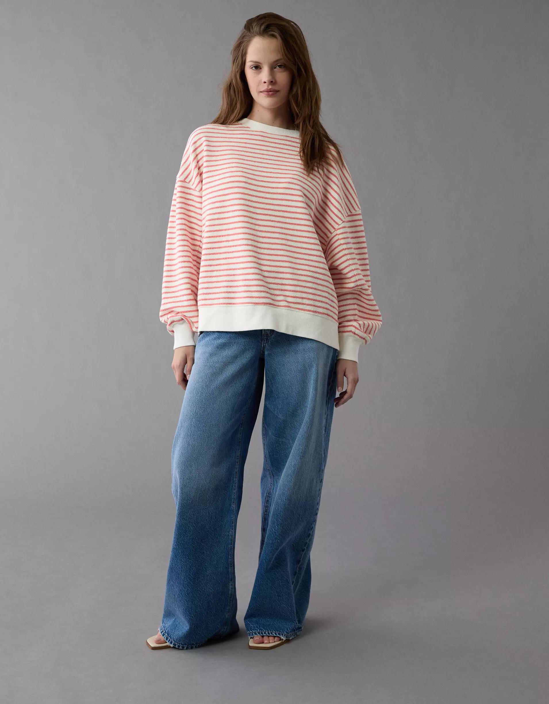 AE Oversized Striped Sweatshirt Product Image