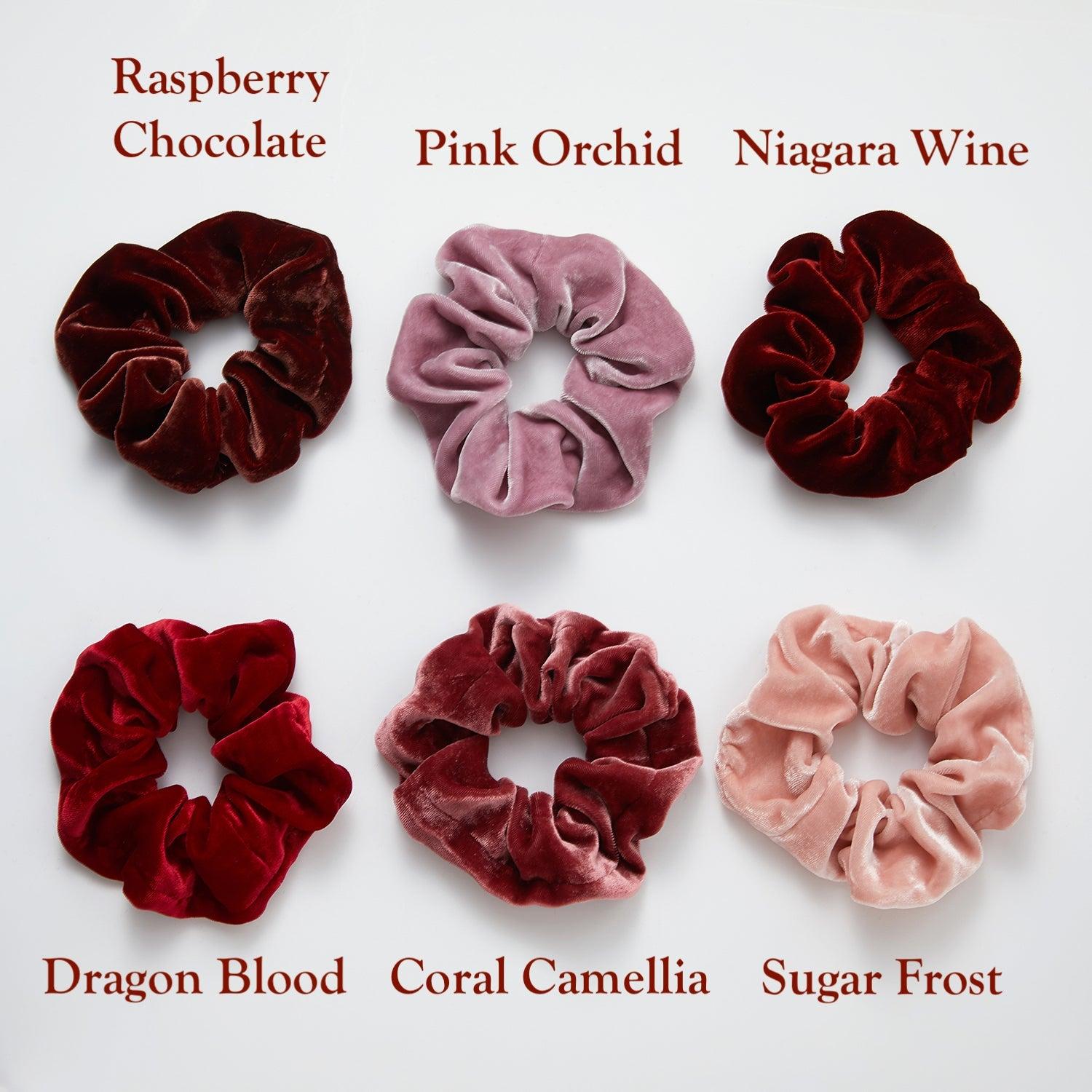 Silk Velvet Handmade Scrunchie Set of Two | 0.8 Inch & 2 Inch | Lipstick Collection Product Image
