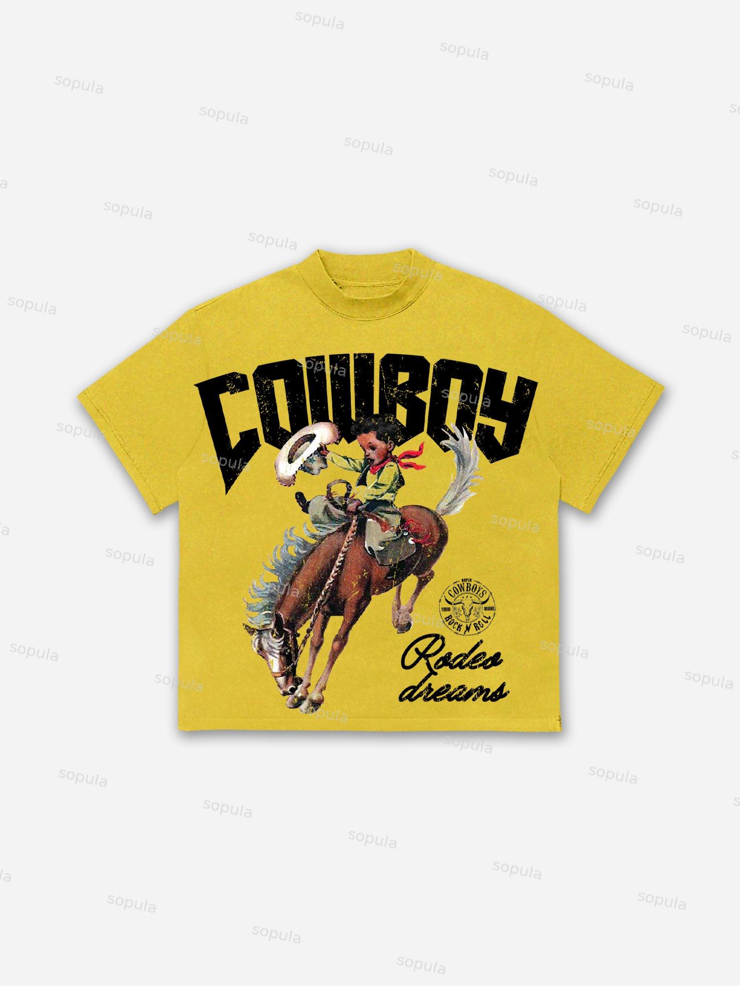Cowboy Rodeo Dreams Print Cotton T-shirt Product Image