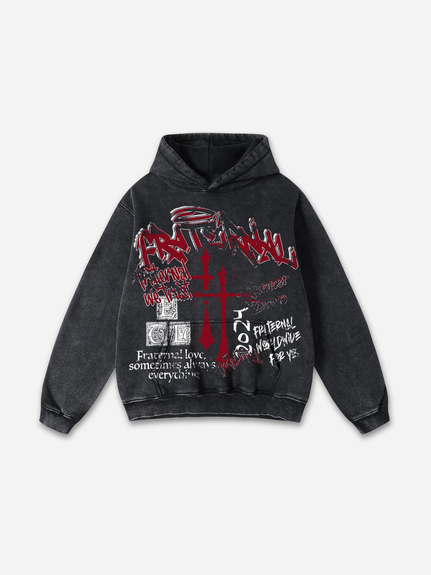 People Pleaser Print Graphic Casual Street Washed Hoodie Product Image