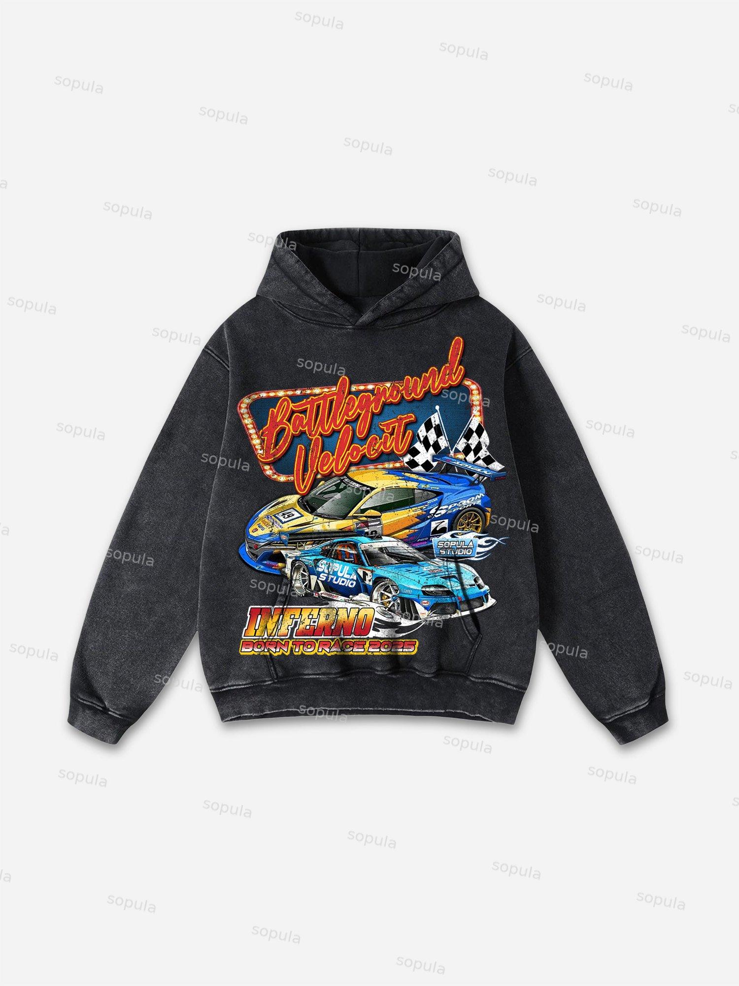 Racing Battleground Print Washed Hoodie Product Image