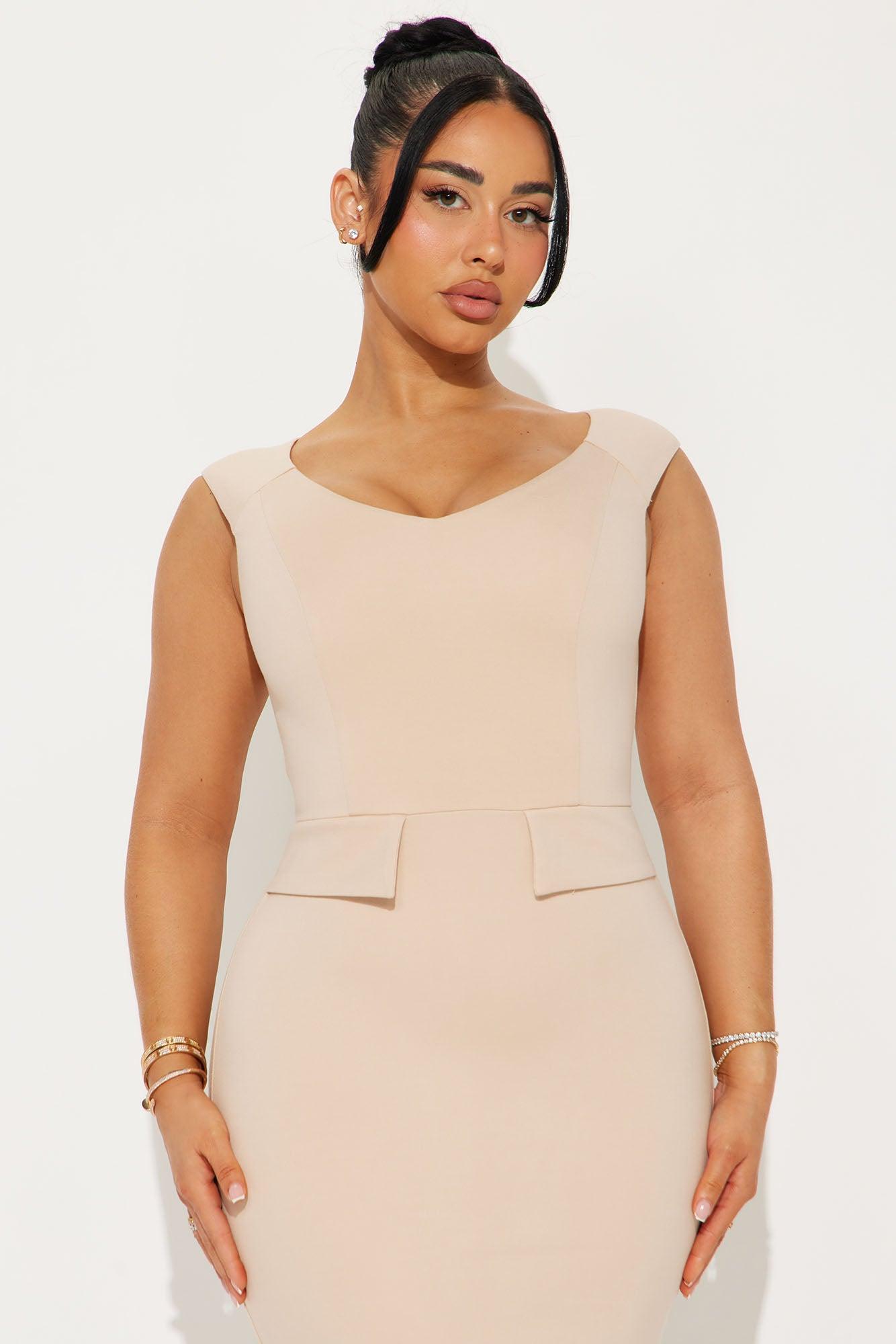 Katherine Ponte Midi Dress - Taupe Product Image