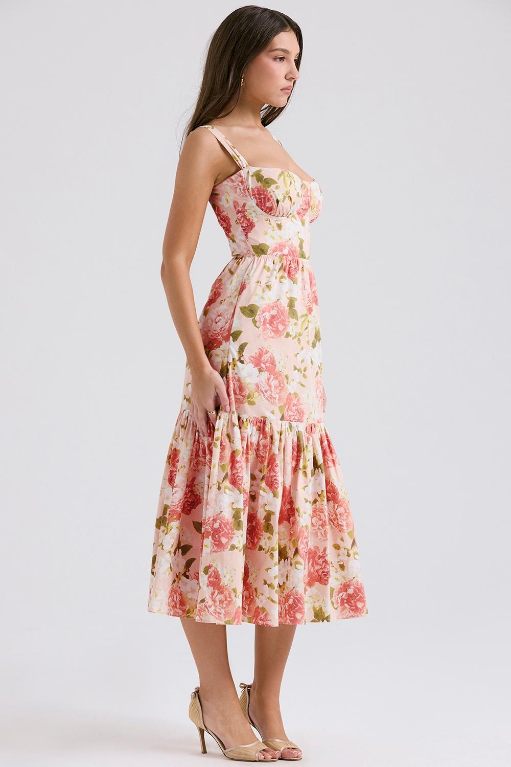 Elia  pink peony print cotton midi sundress Product Image