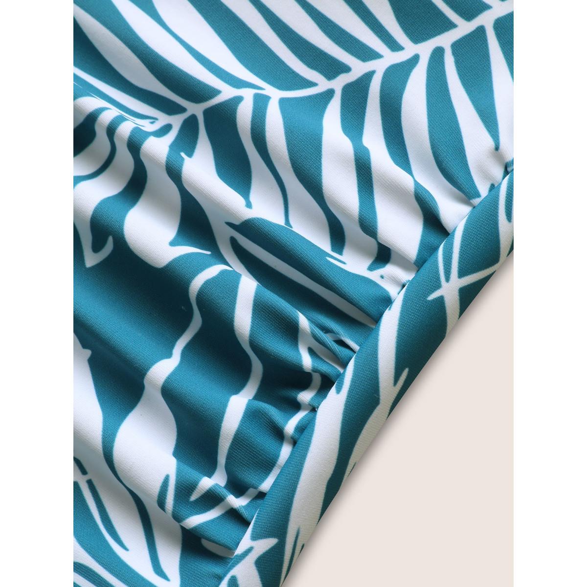 Plus Size Tropical Print Knotted Gathered One Piece Swimsuit Women's Swimwear Cerulean Beach Gathered Curve Bathing Suits High stretch One Pieces BloomChic 22-24/3X Product Image