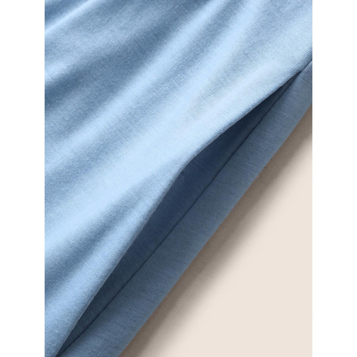 Plus Size U Neck Solid Patchwork Ruffle Hem Maxi Dress LightBlue Women Basics Gathered U-neck Sleeveless Curvy BloomChic 22-24/3X Product Image