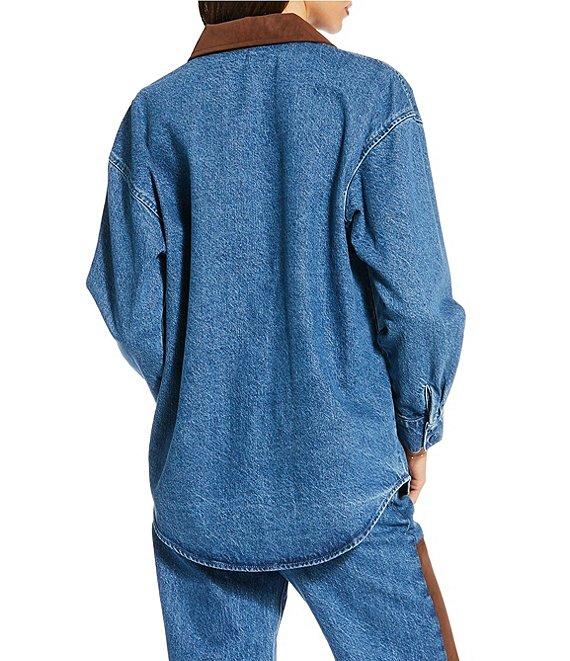 Gianni Bini x Sydney Silverman The Anya Denim Faux Suede Collar Long Sleeve Coordinating Top Product Image