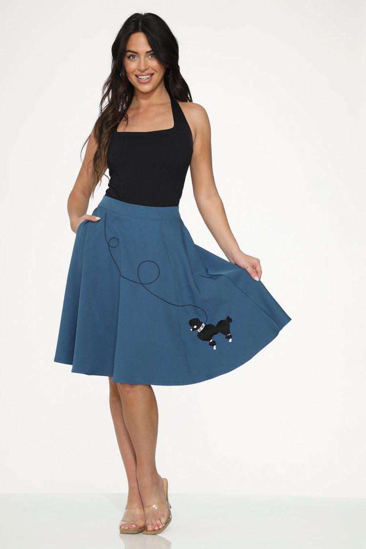 Blue Embroidered Poodle Swing Skirt Product Image