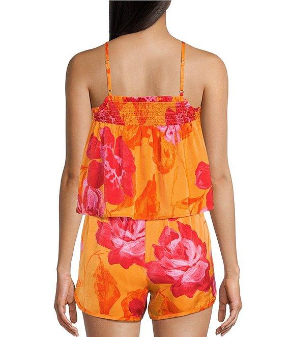 C&V Chelsea & Violet Hibiscus Floral Square Neck Sleeveless Smocked Coordinating Tank Top Product Image