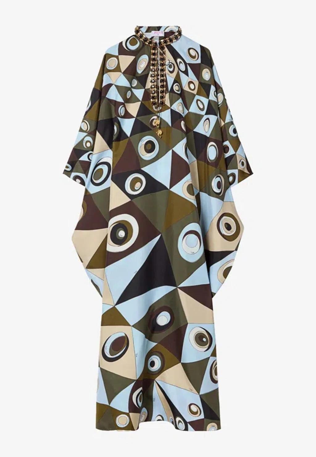 PUCCI Vivara Silk Crepe De Chine Embellished Maxi Caftan Dress In Green Product Image
