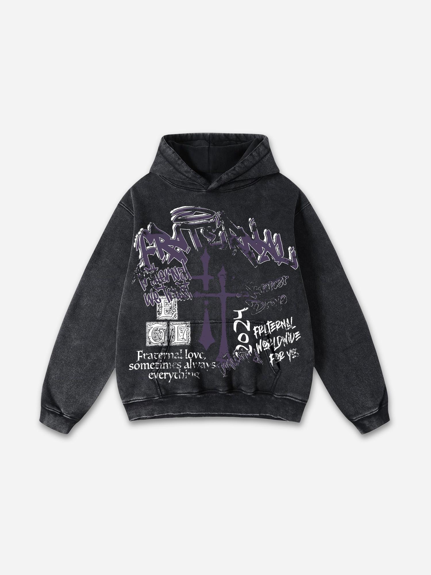 People Pleaser Print Graphic Casual Street Washed Hoodie Product Image