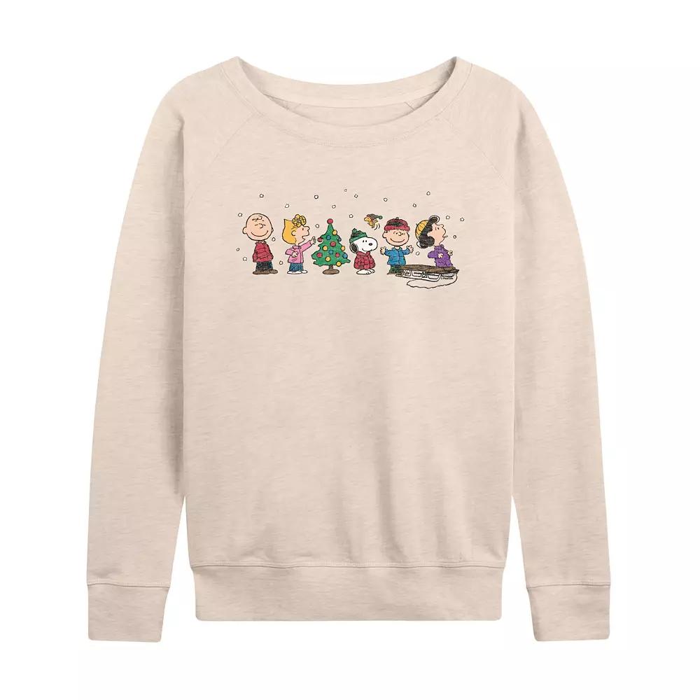 Women's Peanuts Christmas Group French Terry Long Sleeve Tee, Size: Small, Beige Product Image