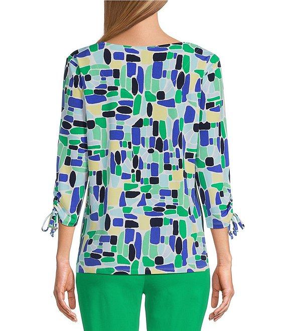 Allison Daley Kelly Mosaic 3/4 Tie Sleeve Square Neck Knit Top Product Image