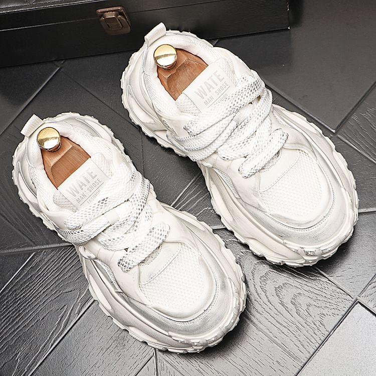 Platform Mesh Panel Lace-Up Sneakers Product Image