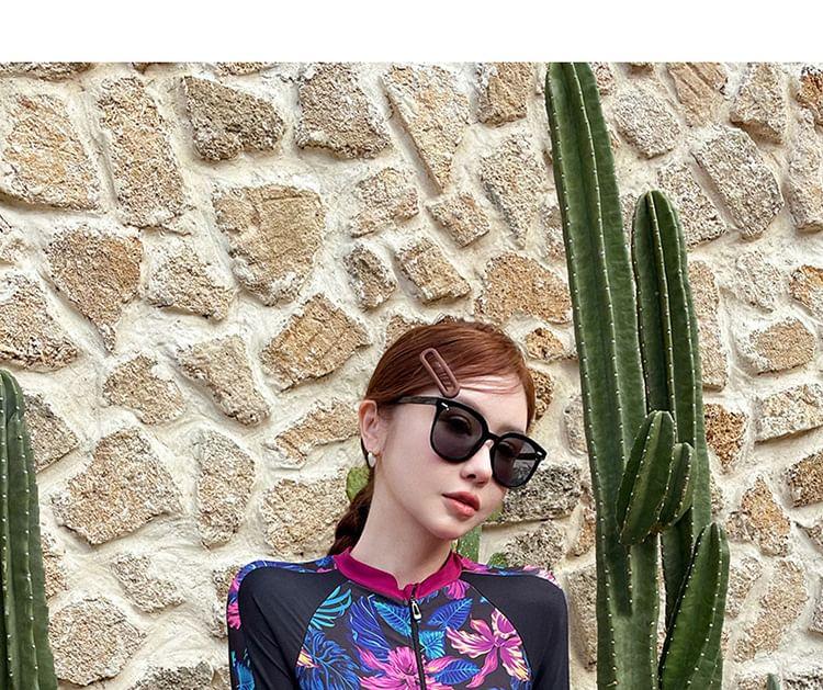 Long-Sleeve Floral Swimsuit Product Image