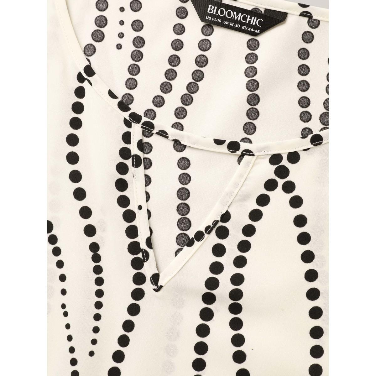 Plus Size Ivory Irregular Dots Print Petal Sleeve Blouse Women Short sleeve Notched collar Work Blouses BloomChic 22-24/3X Product Image