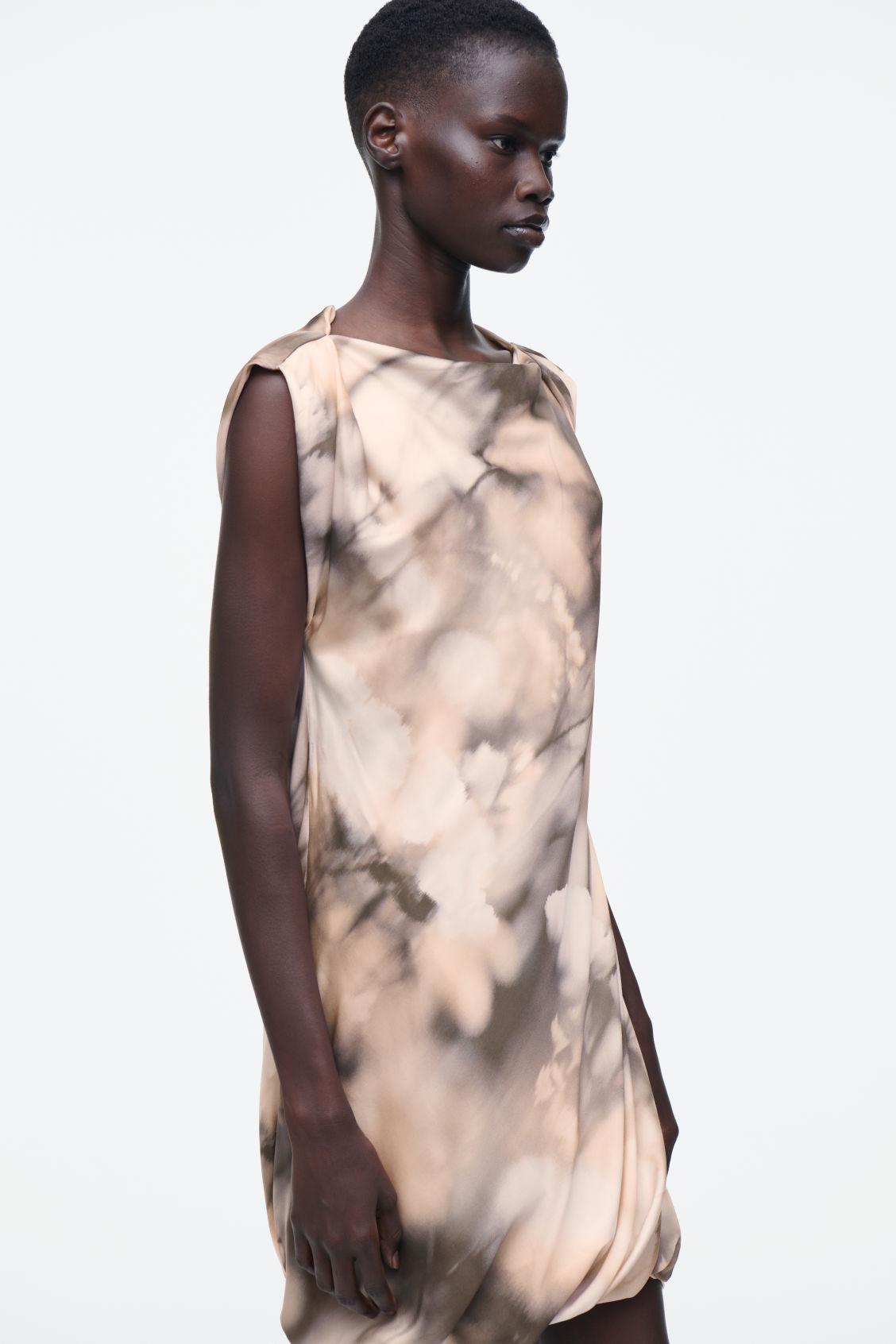 PRINTED DRAPED SILK DRESS Product Image