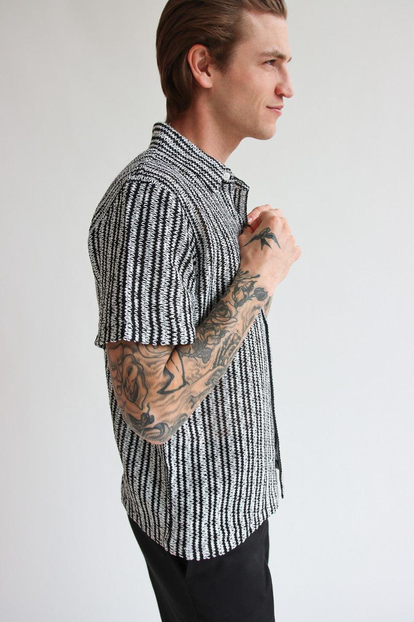 Mini Zigzag Stripe Knit Button Up Shirt Product Image
