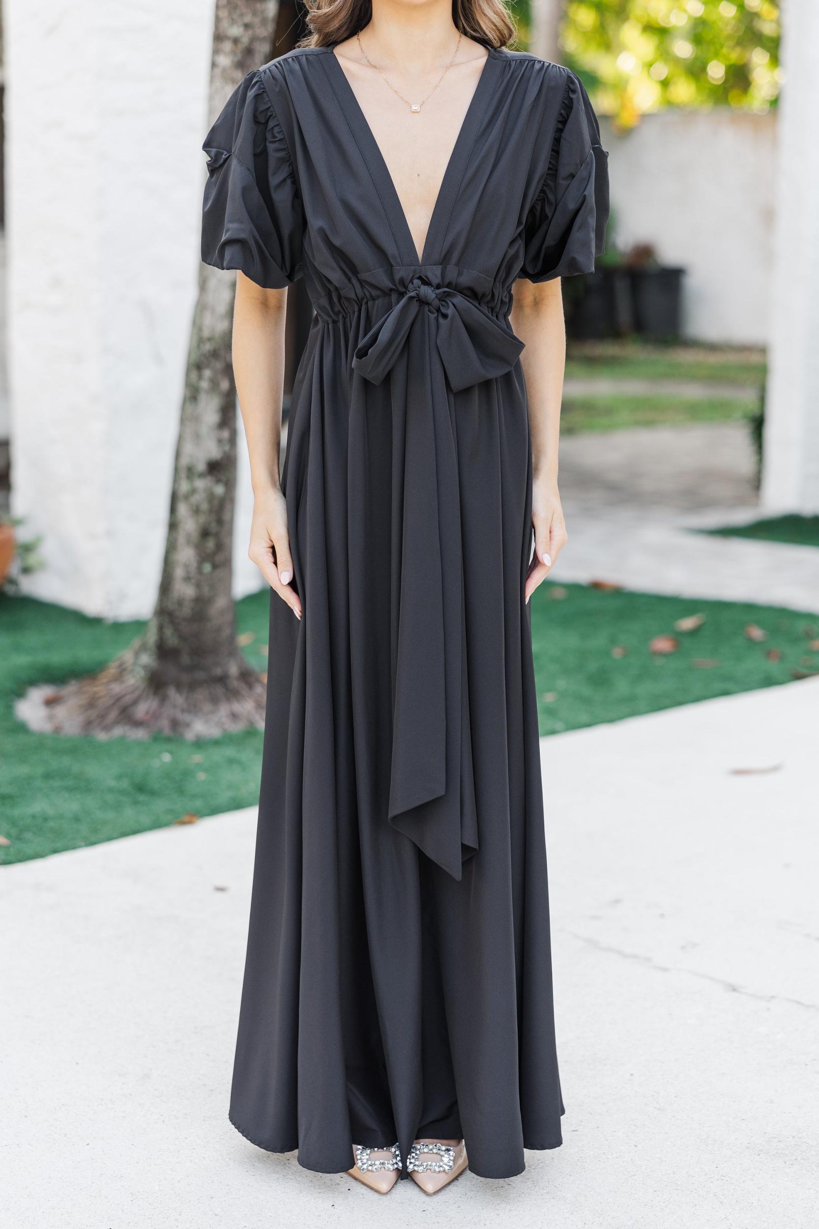 Keep It Up Black Puff Sleeve Maxi Dress Female Product Image