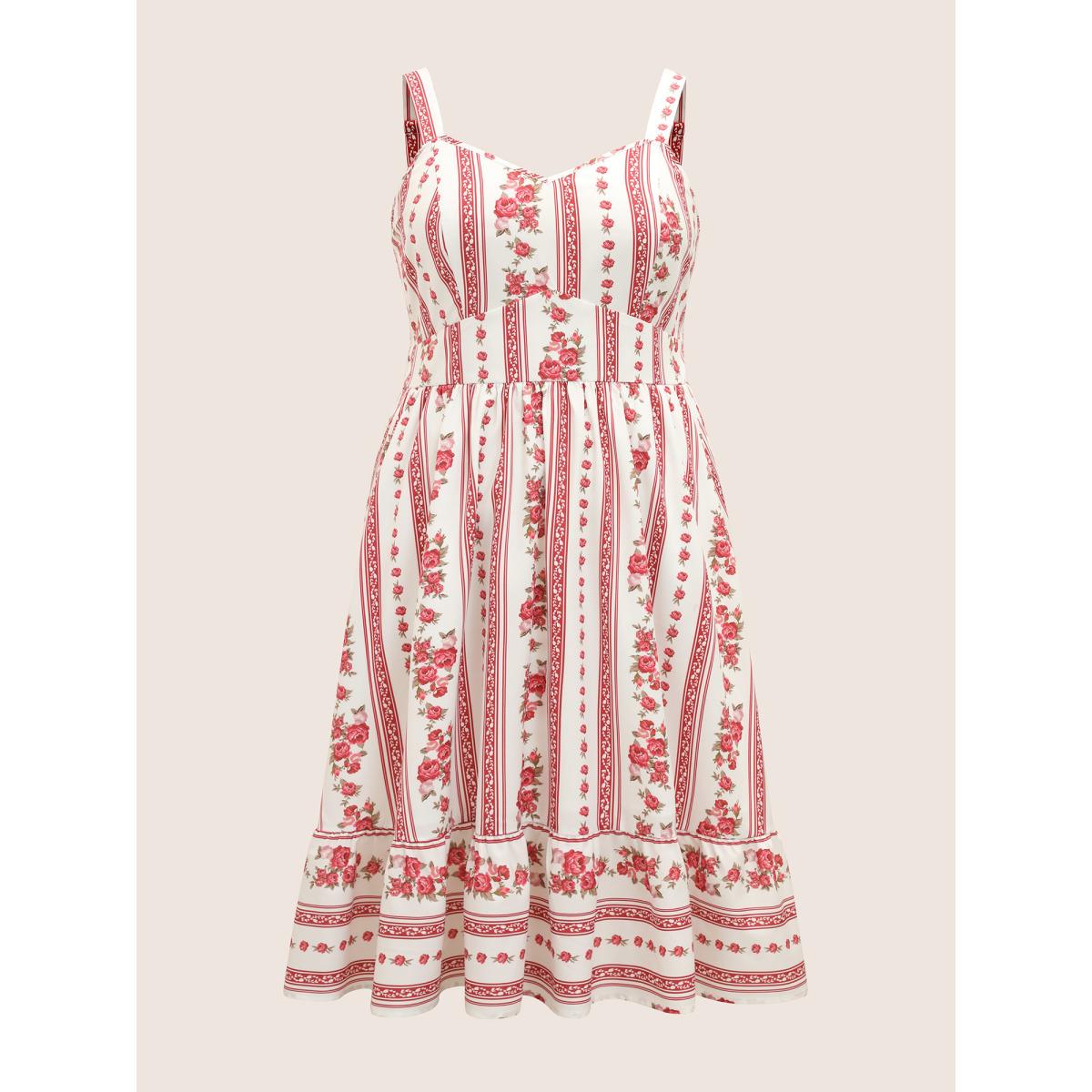 Plus Size Heart Neckline Boho Print Shirred Cami Midi Dress Originalwhite Women Elegant Shirred Heart neckline Sleeveless Curvy BloomChic 28/5X Product Image