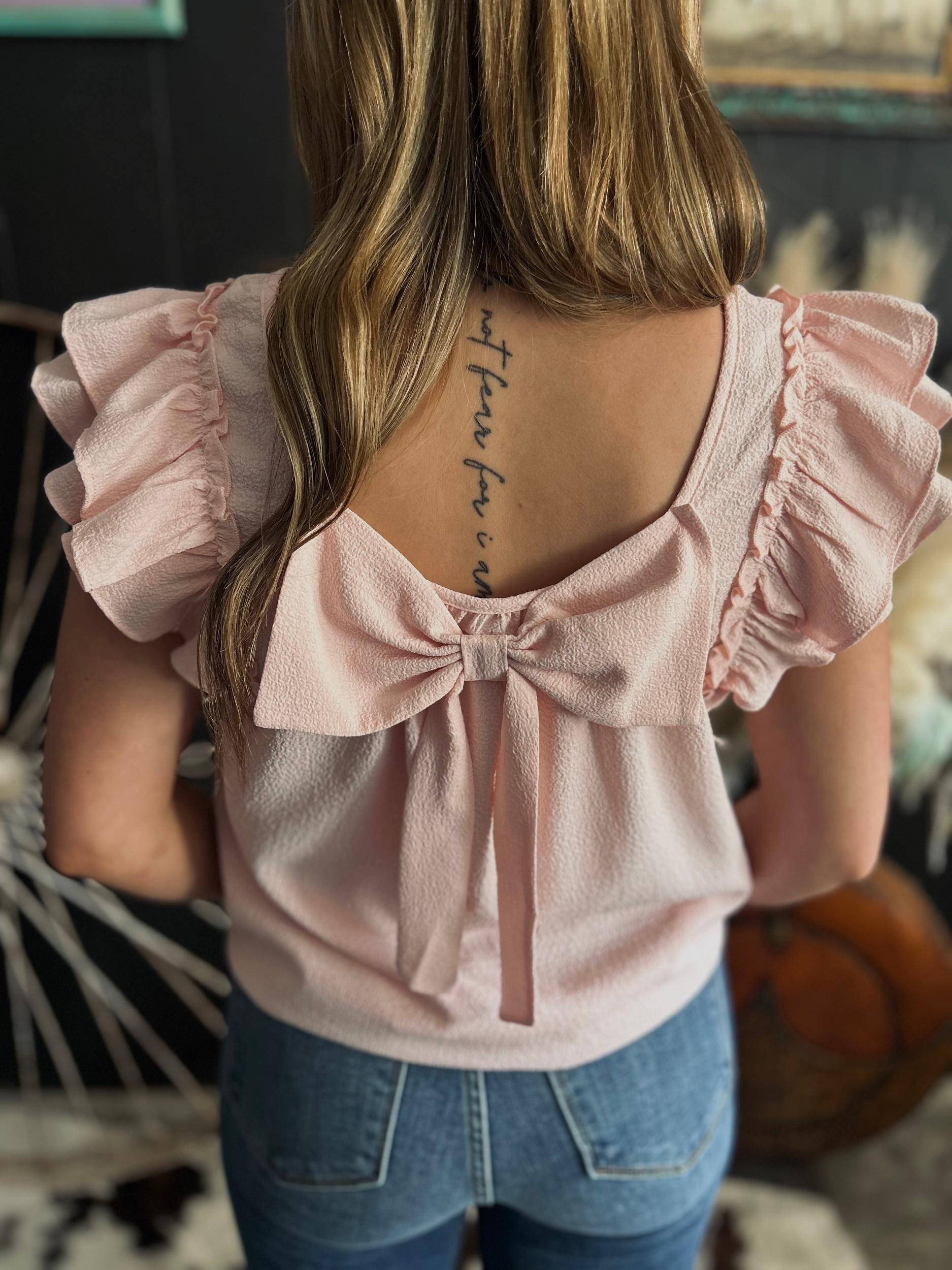 Textured Bow Frilled Butterfly Sleeve Blouse-3 Colors* Product Image