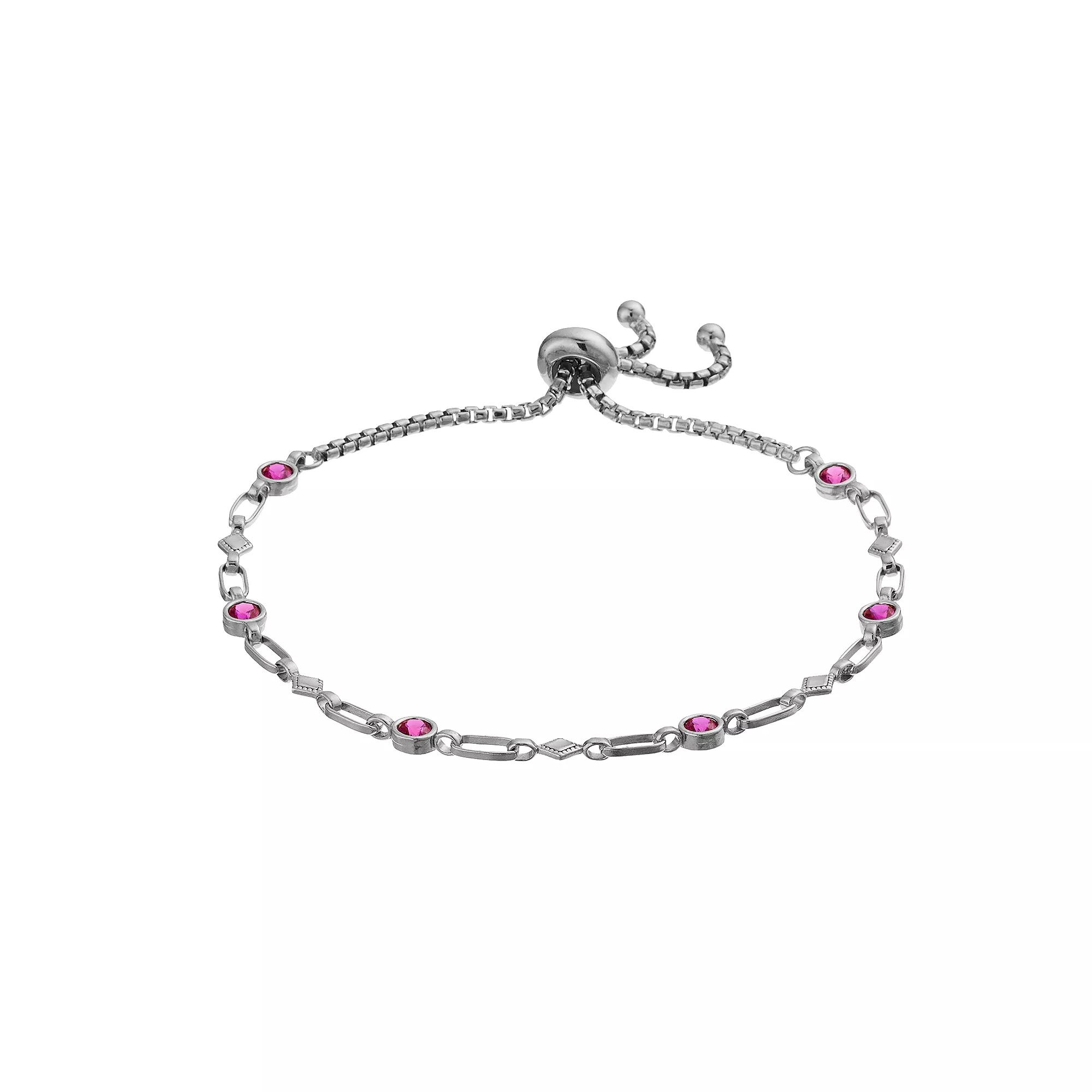 Kristen Kesho Sterling Silver Lab-Created Ruby & Kite Link Adjustable Bolo Bracelet, Women's, Size: 9.50 Product Image