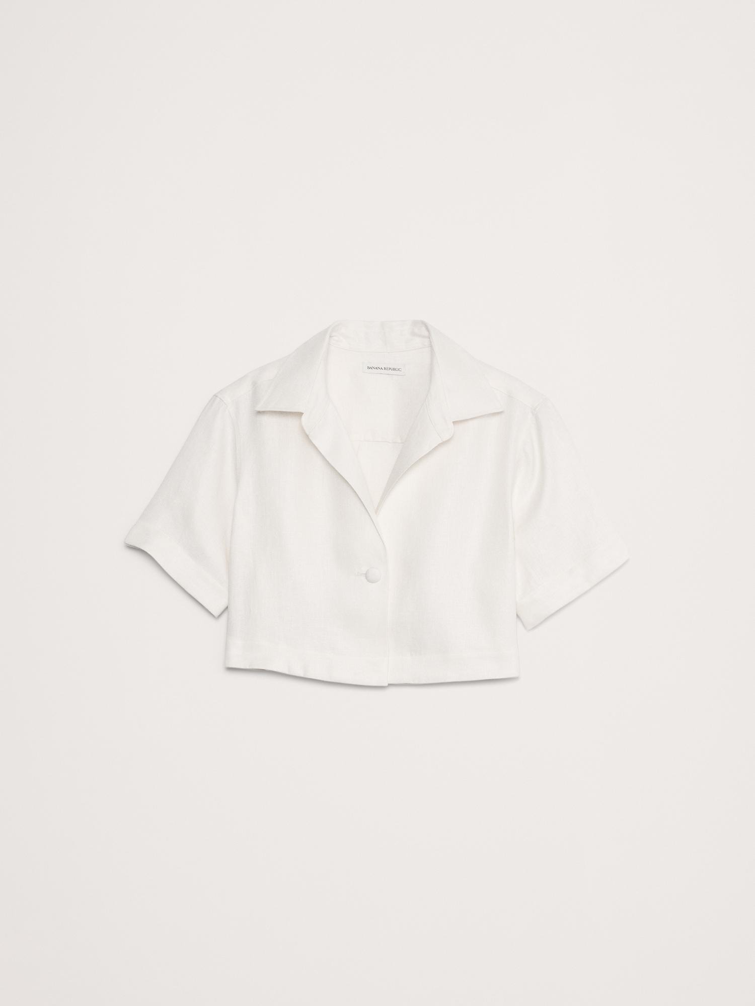 Oversized Linen Cropped Resort Shirt Product Image