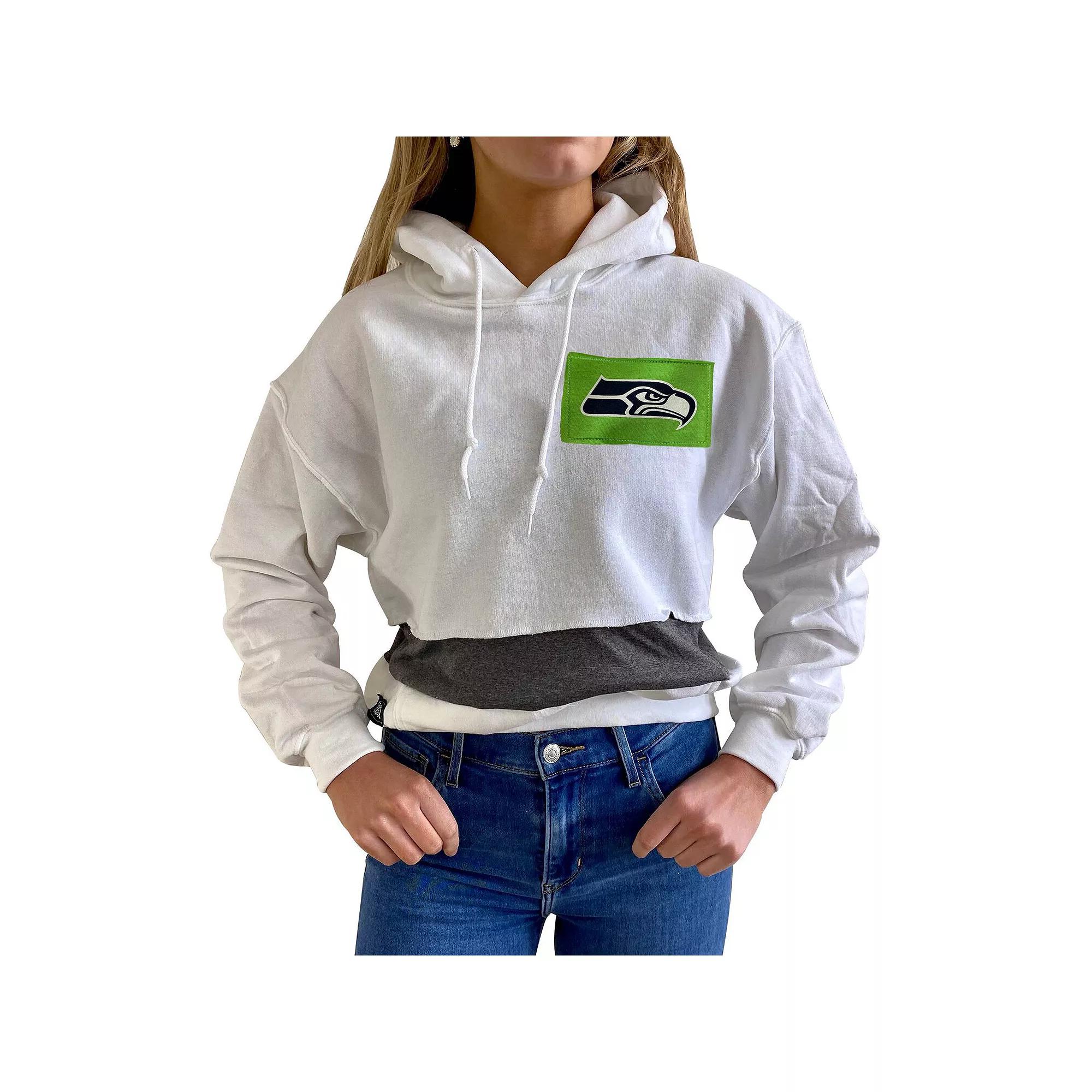 Women's Refried Apparel White Seattle Seahawks Crop Pullover Hoodie, Size: Medium Product Image