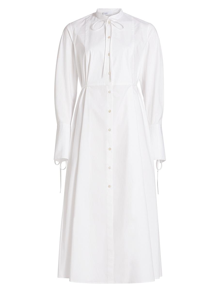 Womens Bibbed Stretch Cotton Tie-Waist Shirtdress Product Image