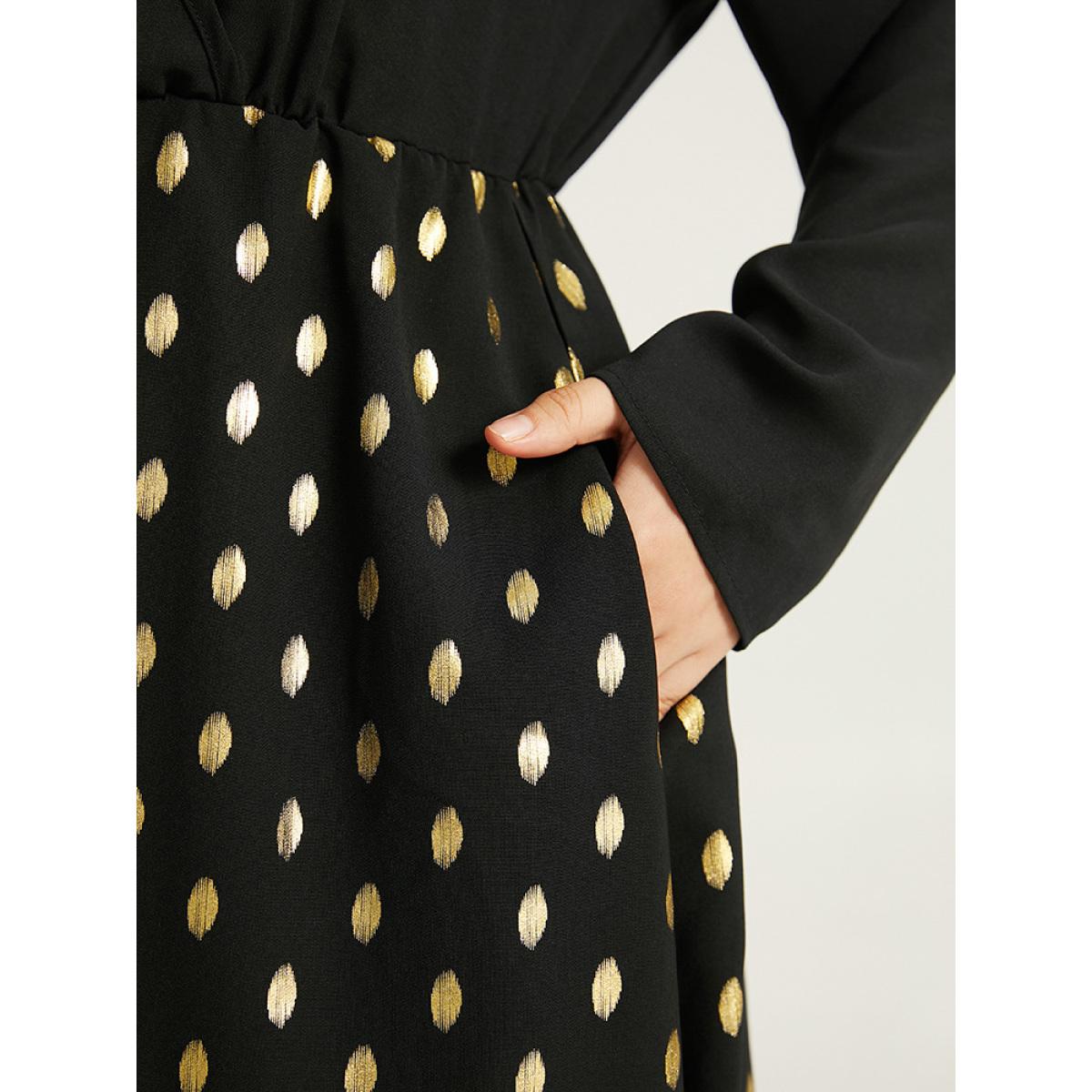 Plus Size Glitter Polka Dot Pocket V Neck Dress Black Women Glamour Printed V-neck Long Sleeve Curvy Midi Dress BloomChic 18-20/2X Product Image