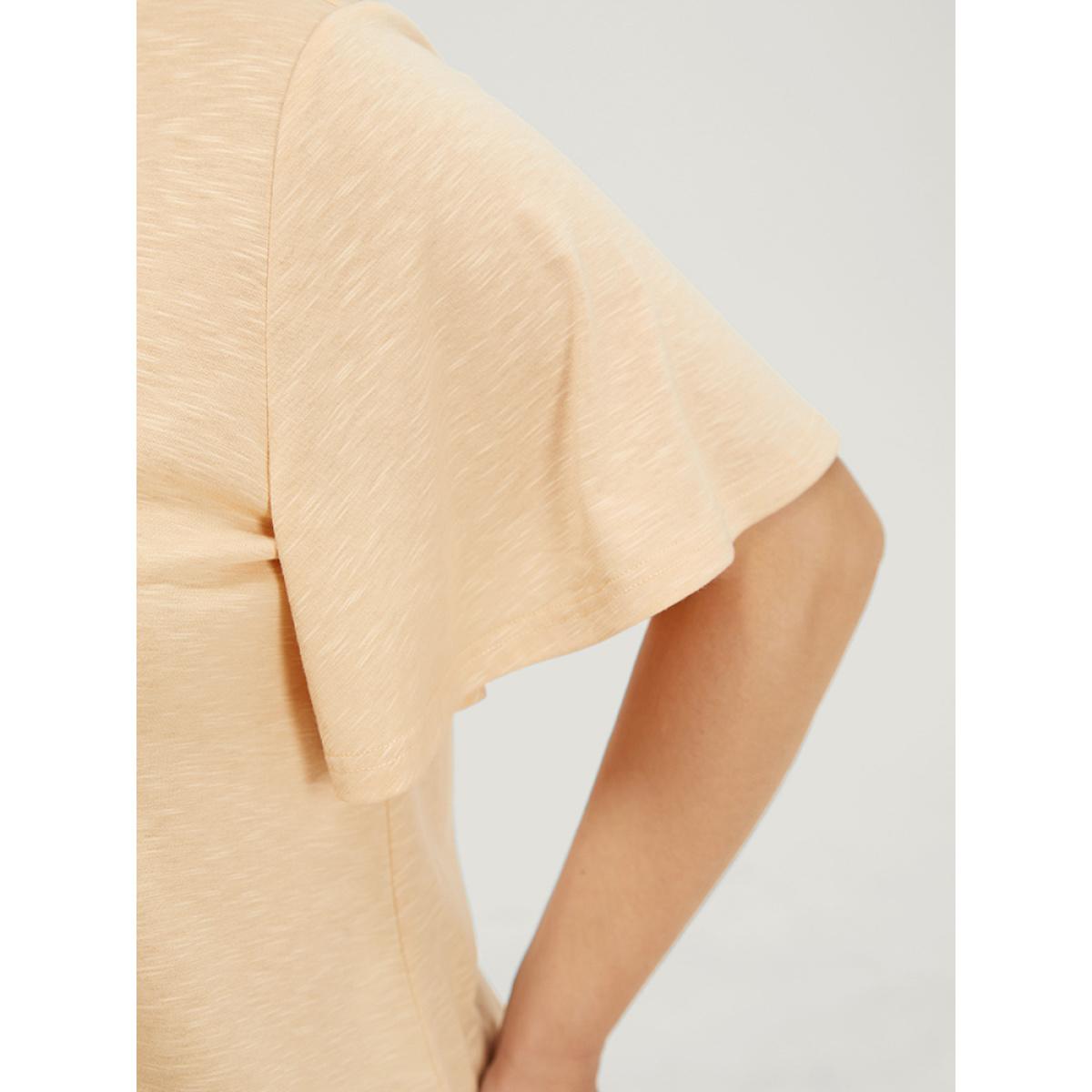 Plus Size Solid Heather Flutter Sleeve T-shirt LightBrown Women Elegant Heather Plain V-neck Dailywear T-shirts BloomChic 14-16/1X Product Image