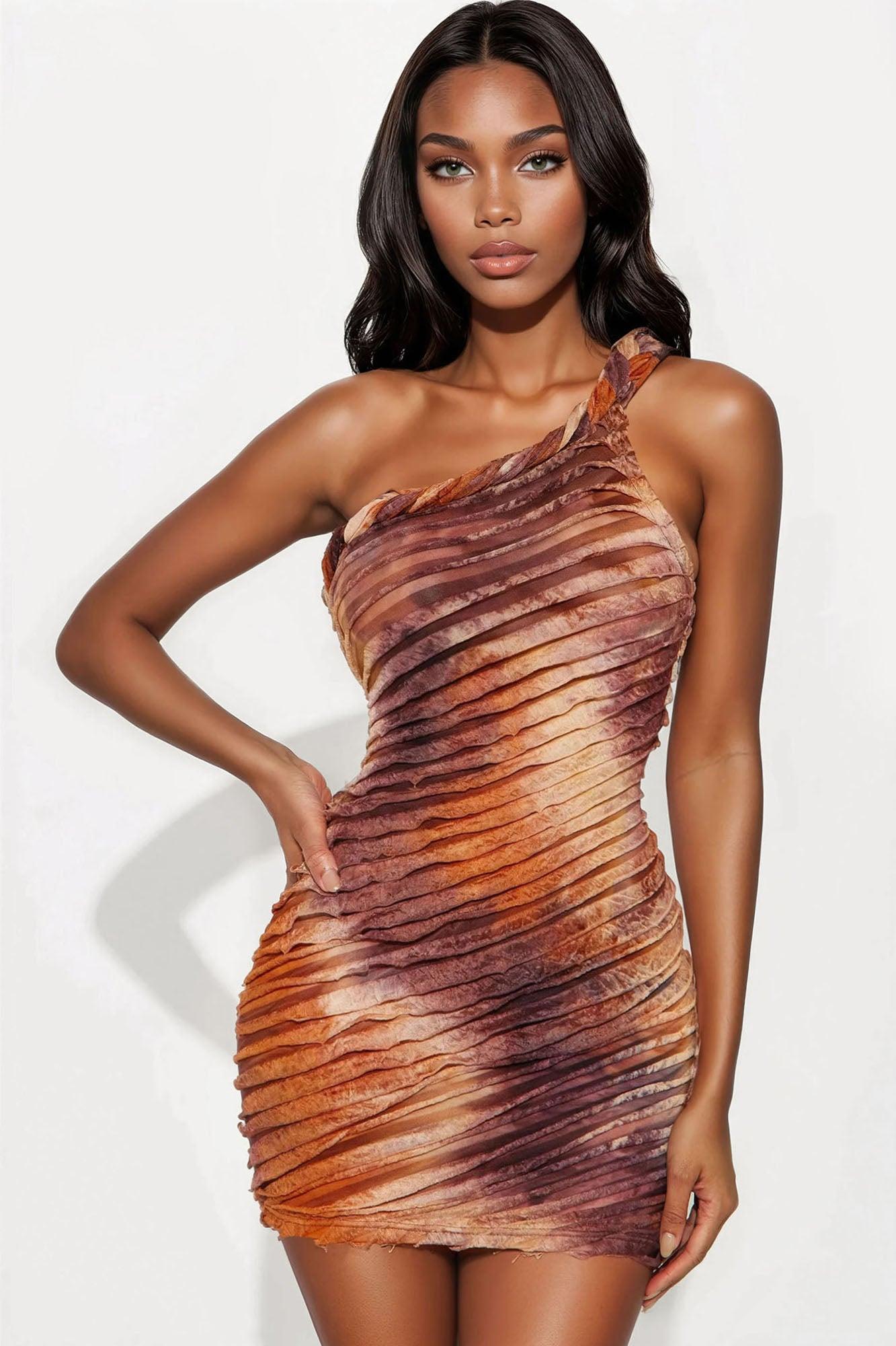 Maylee Textured Mini Dress - Brown Combo Product Image