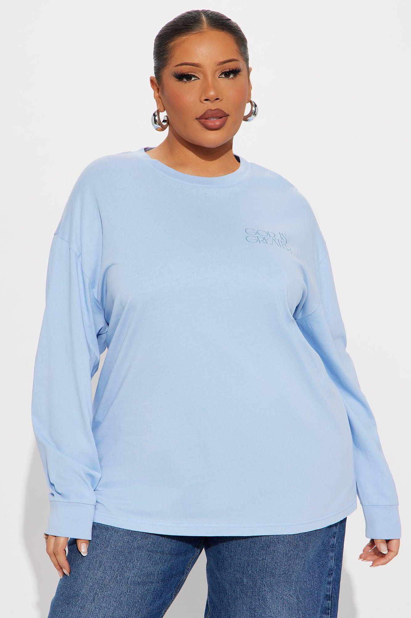 God Is Greater Oversize Long Sleeve Tee - Light Blue Female Product Image