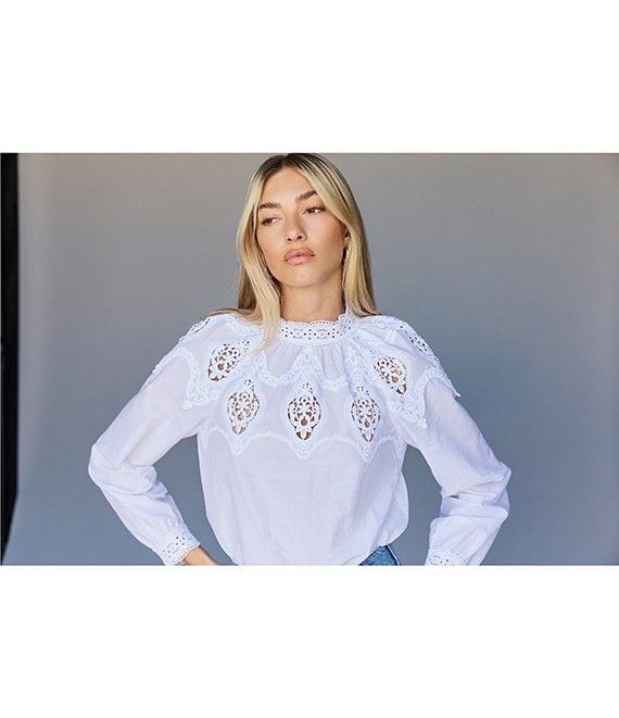 Sanctuary Mock Neck Long Sleeve Lace Popover Blouse Product Image