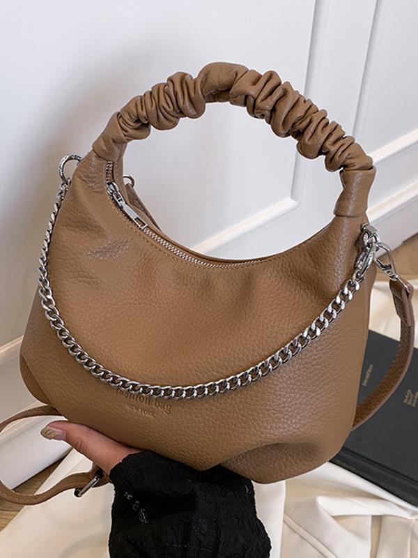 Chains Pleated Solid Color Zipper Crossbody Bags Handbags Product Image
