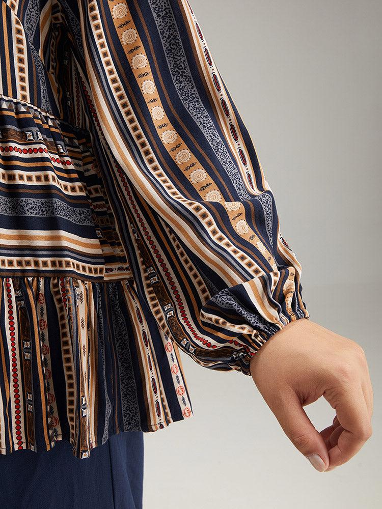 Bandana Stried Crew Neck Gathered Blouse Female Product Image