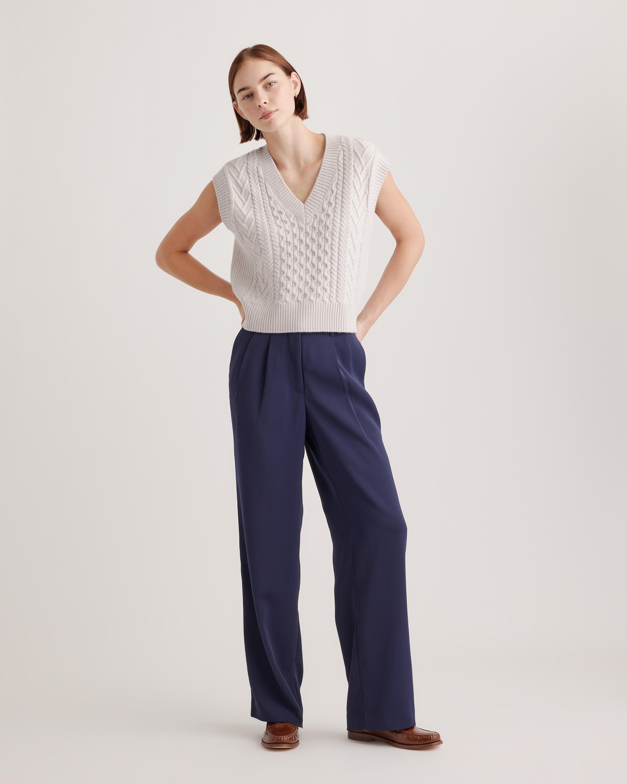 Quince | Women's Stretch Crepe Pleated Wide Leg Pants Recycled Polyester Product Image