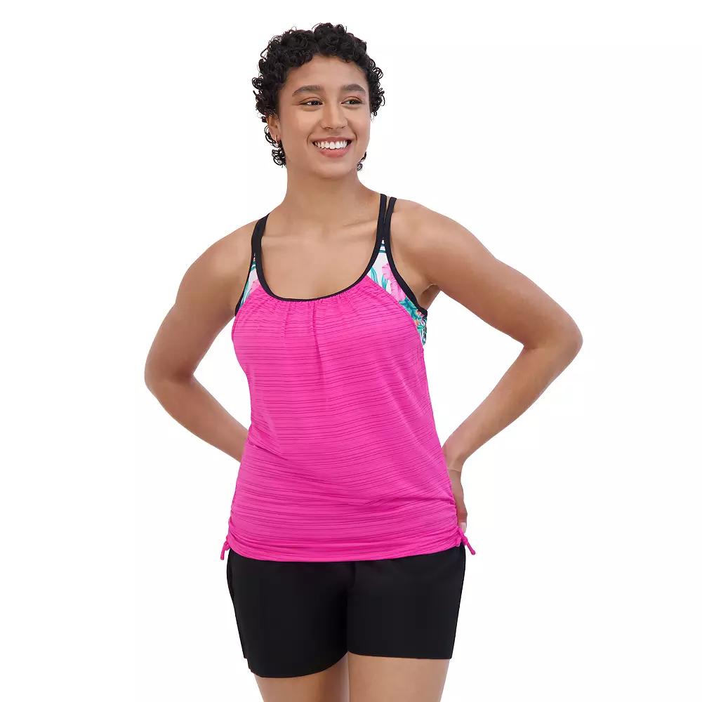 Plus Size ZeroXposur Botany Ruched 2-in-1 Swim Top, Women's, Size: 3XL, Geranium Product Image