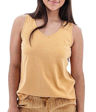 Aventura Simone Organic Cotton Hemp Slub Knit Jersey Soft V-Neck Ladder Lace Trim Tank Product Image
