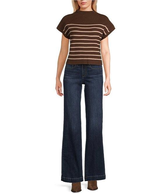 Blu Pepper Striped Mock Neck Dolman Short Sleeve Sweater Product Image