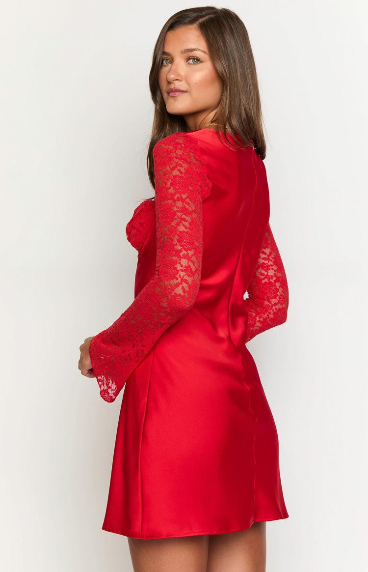 Viola Red Long Sleeve Mini Dress Product Image