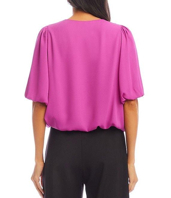 Karen Kane Silky Crepe V-Neck Short Puff Sleeve Top Product Image