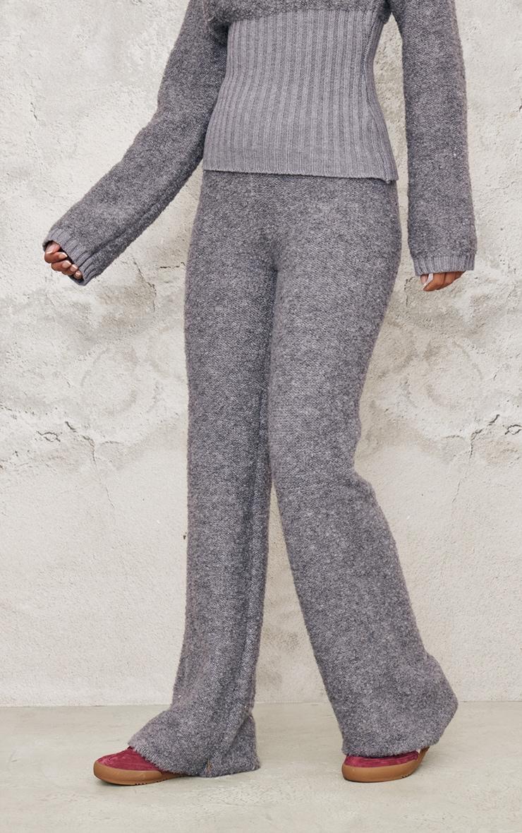 Tall Charcoal Contrast Textured Knit Pants Product Image