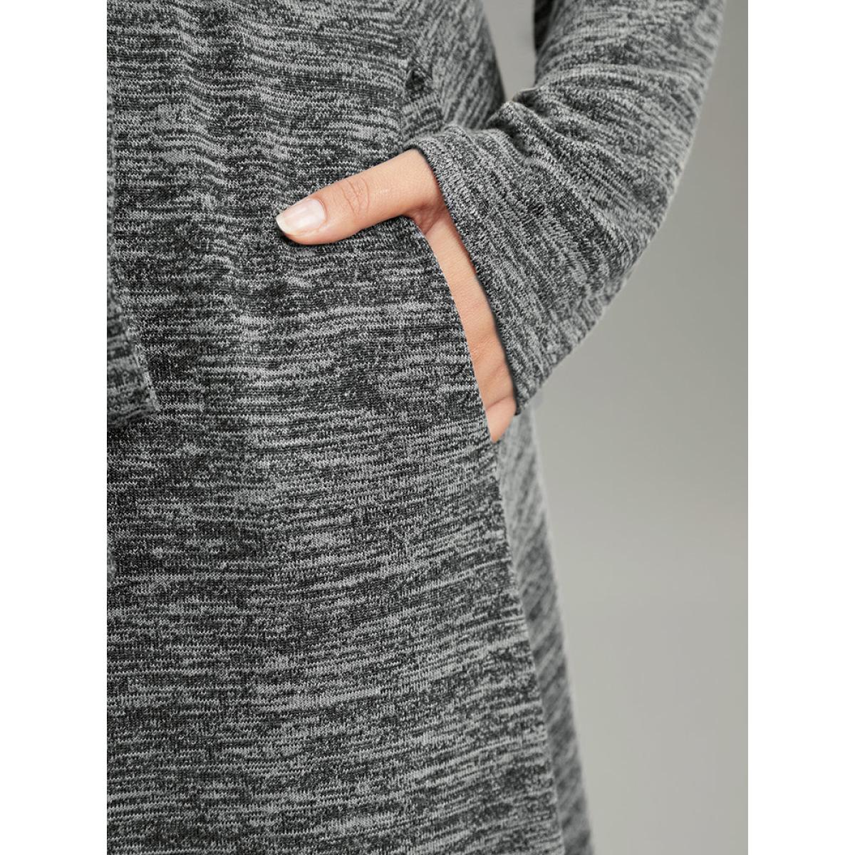 Plus Size Solid Pocket Elastic Waist Ties Split Hem Dress DimGray Women Casual Plain Lapel Collar Long Sleeve Curvy Midi Dress BloomChic 14-16/1X Product Image