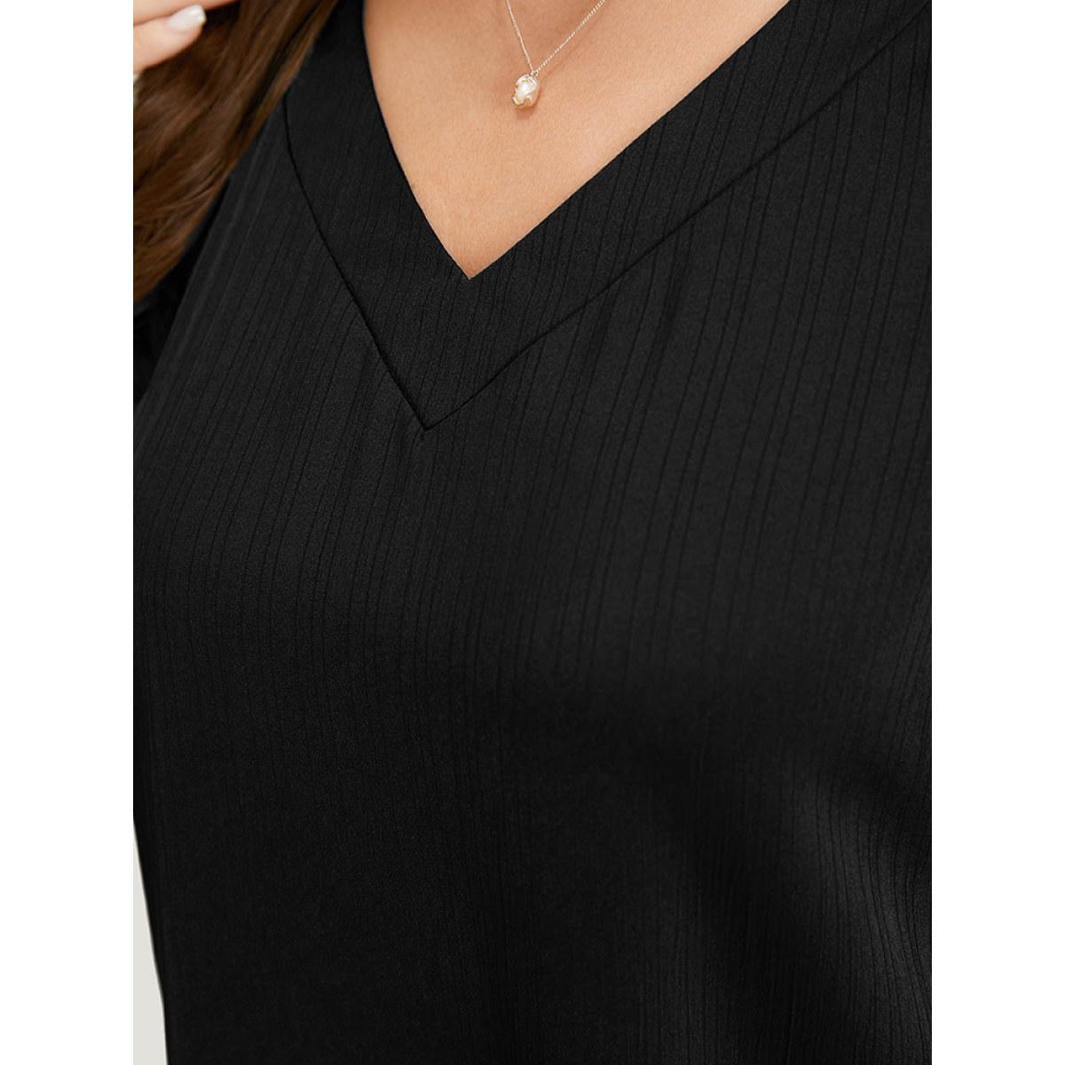 Plus Size Purple Plain Cut Out V Neck Blouse Women Office Short sleeve V-neck Work Blouses BloomChic 30/6X Product Image