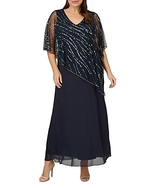 Adrianna Papell Plus Sequin Cape Overlay Gown Product Image
