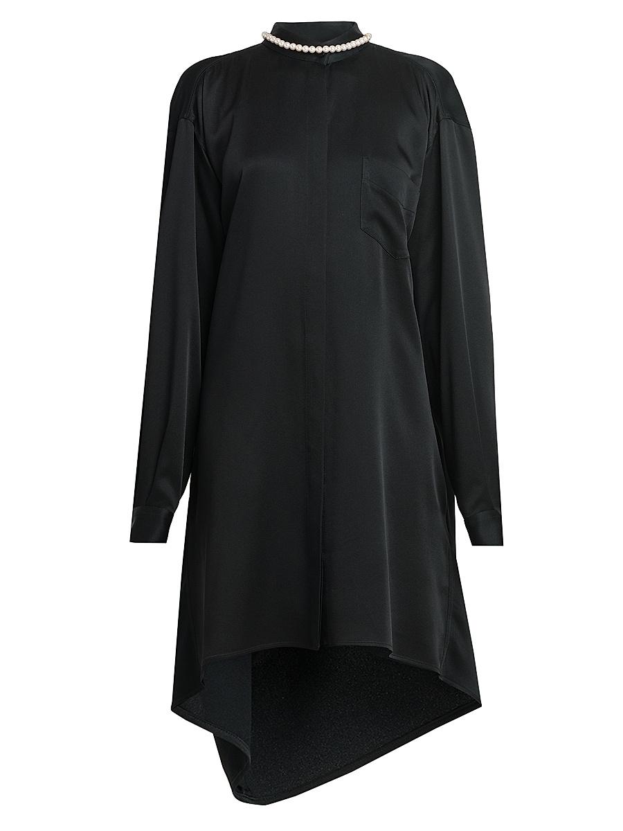 Womens Faux Pearl Satin Draped Back Dress Product Image