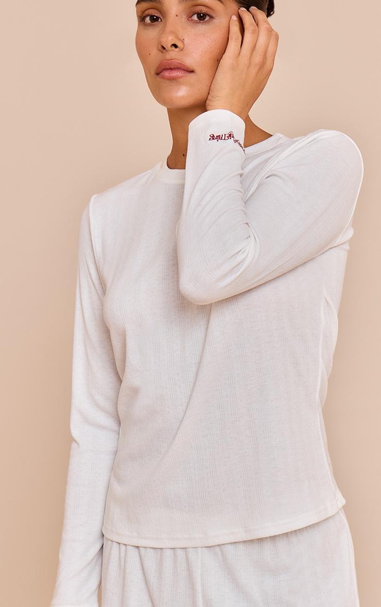 PRETTYLITTLETHING Petite White Embroidered Pointelle Pj Set Product Image