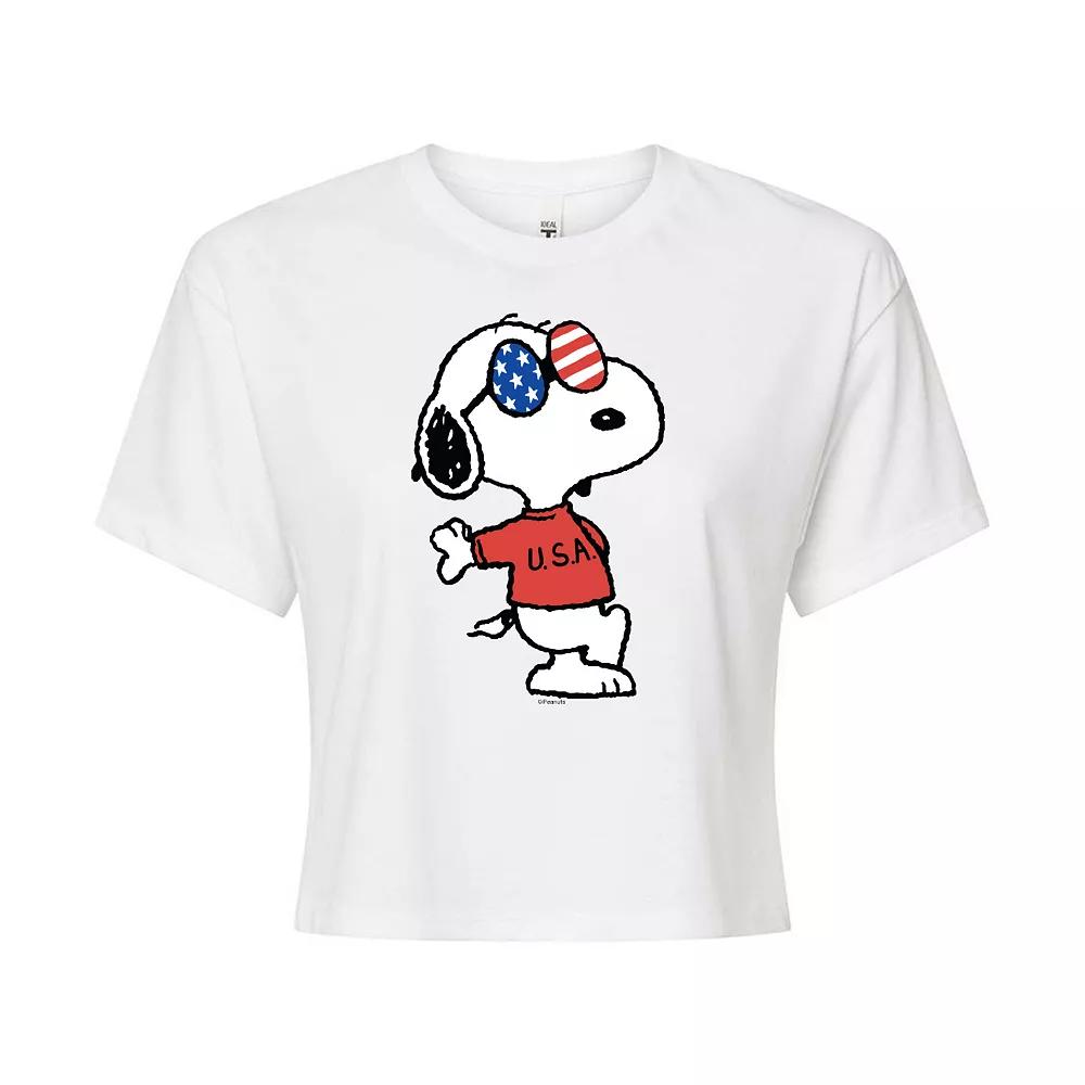 Juniors' Peanuts USA Snoopy Cropped Tee, Girl's,  Product Image